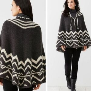 J.Jill Wool Blend Aztec Poncho Cape Sweater